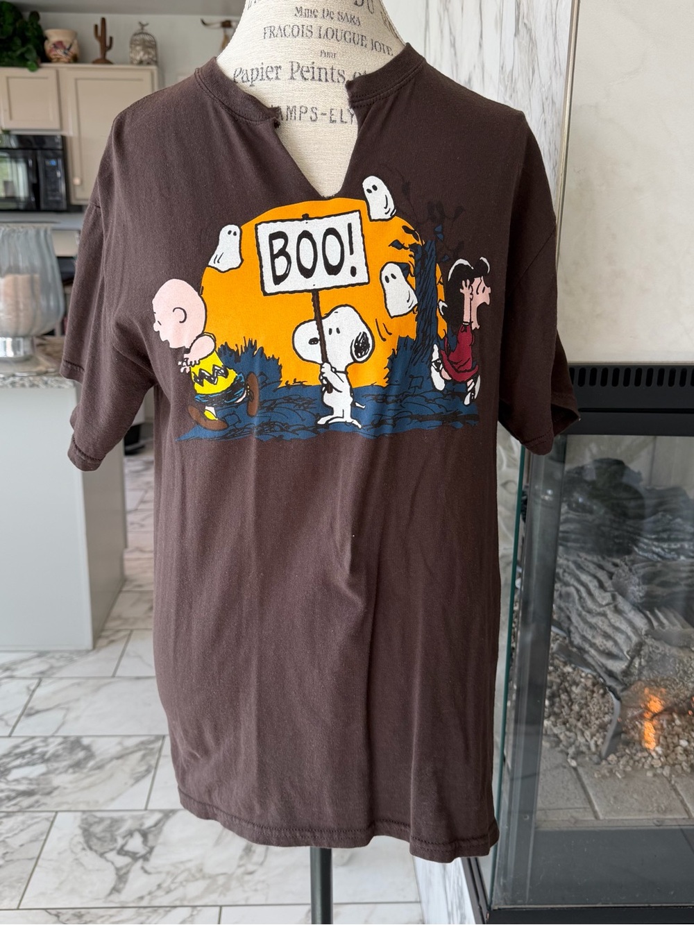 Vintage Peanuts Brown Halloween 'Boo!' Short Sleeve Tee M - Picture 3 of 7